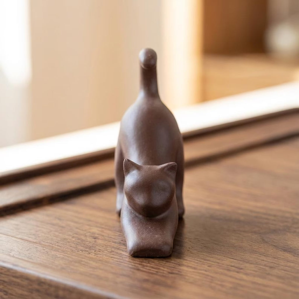 Handcrafted Ceramic "Yoga Cats" Tea Pet Pair