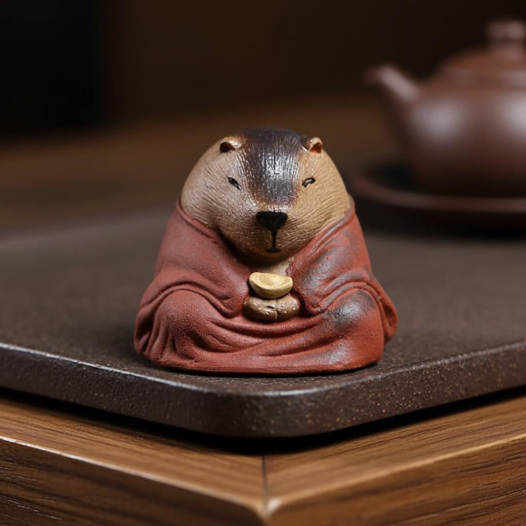 Artisan Ceramic "Meditating Capybara" Tea Pet Set