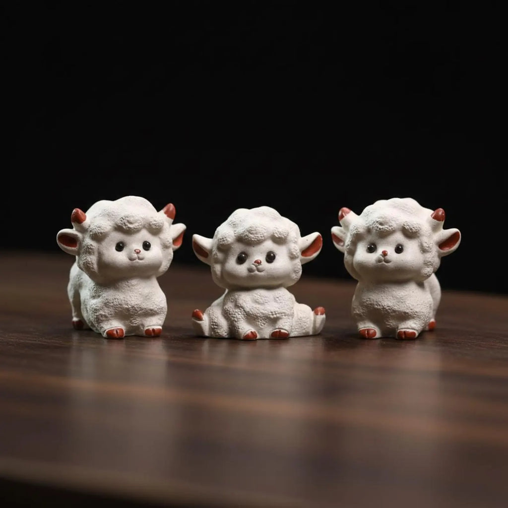 Artisan Ceramic "Fluffy Lambs" Tea Pet Set