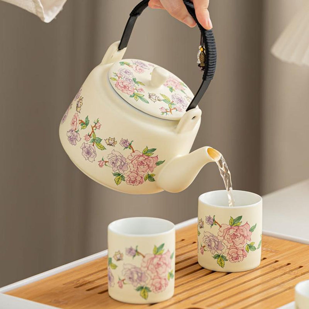 Handcrafted English Garden Floral Tea Set — 7/8 Piece Artisanal Porcelain Collection