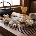 Artisan Ceramic "Relaxed Zen Cats" Tea Pet Set