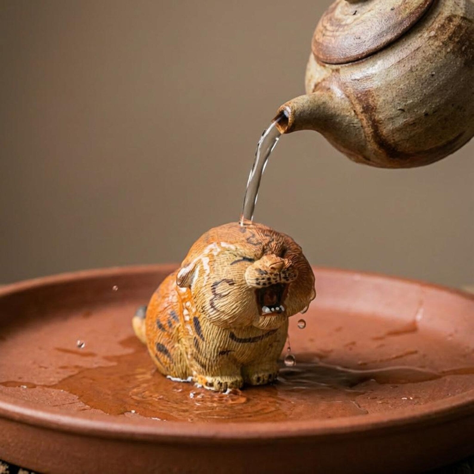 Handcrafted Zisha Clay "Roaring Tiger" Tea Pet Ornament