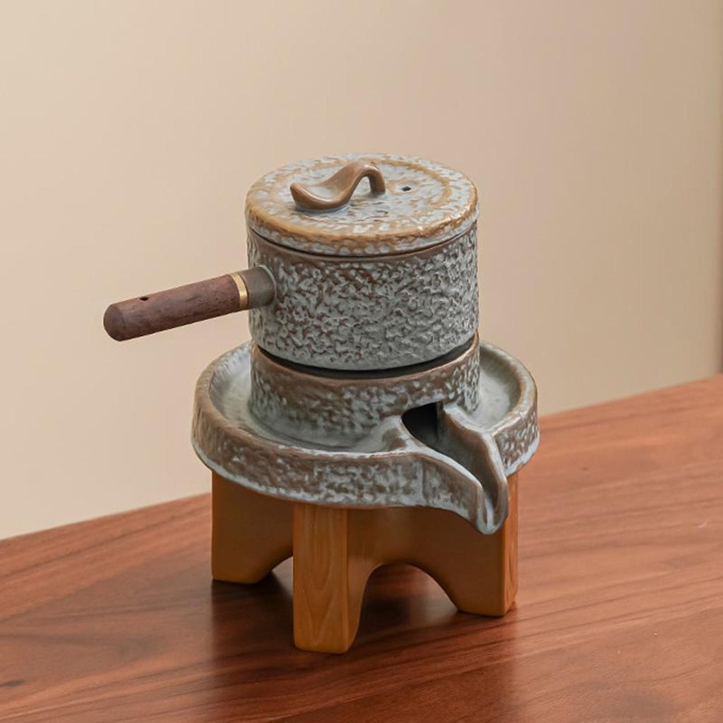 Zen Rustic Stone Mill Automatic Tea Set — Handcrafted Textured Stoneware Collection