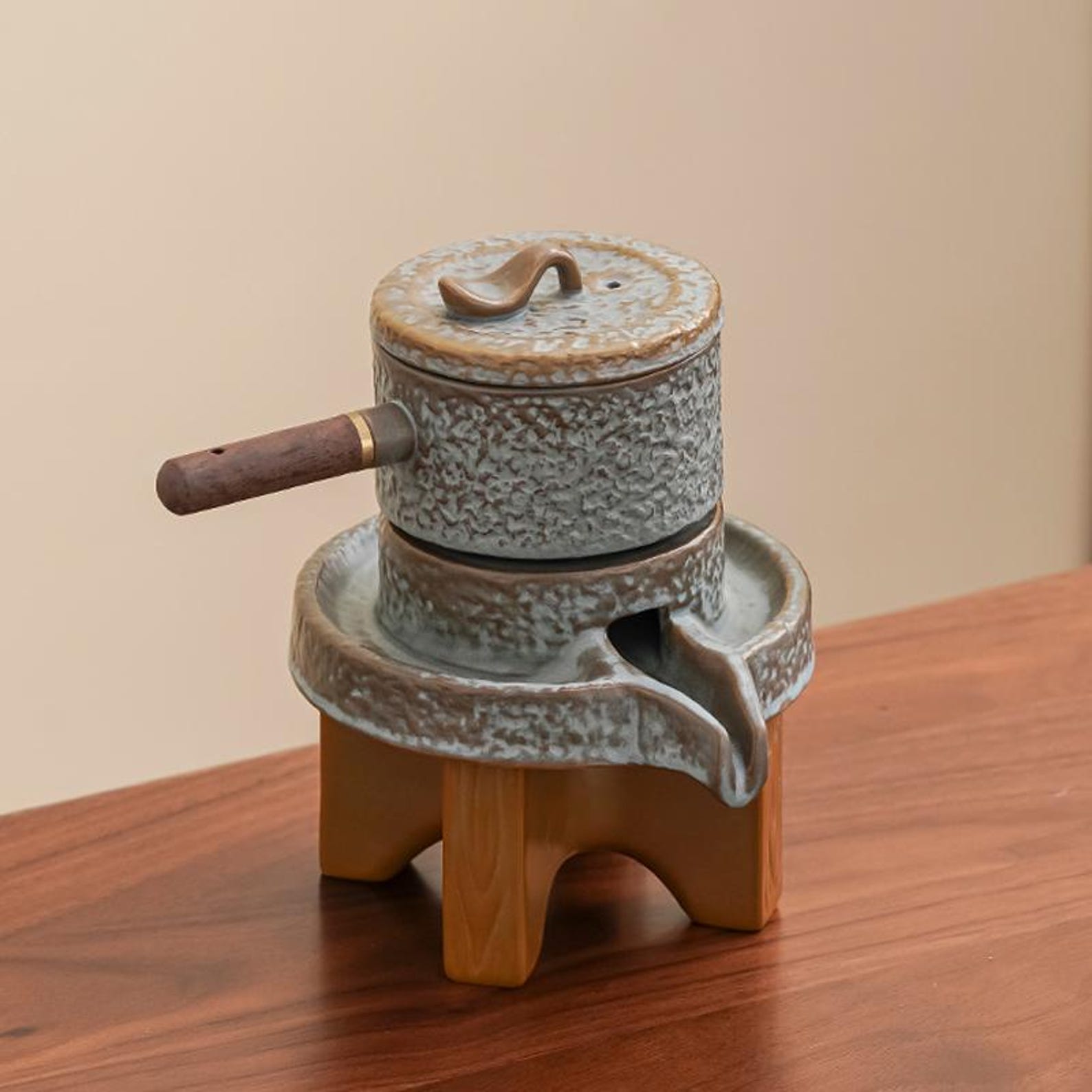Zen Rustic Stone Mill Automatic Tea Set — Handcrafted Textured Stoneware Collection