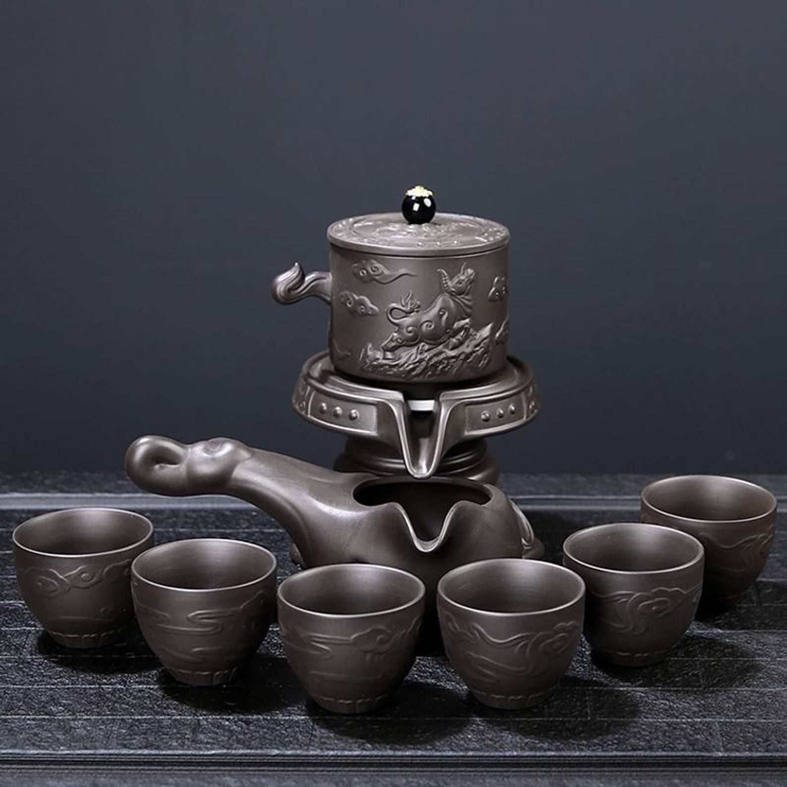 Handcrafted Zen Stone Mill Automatic Tea Set — Artisanal Stoneware Collection