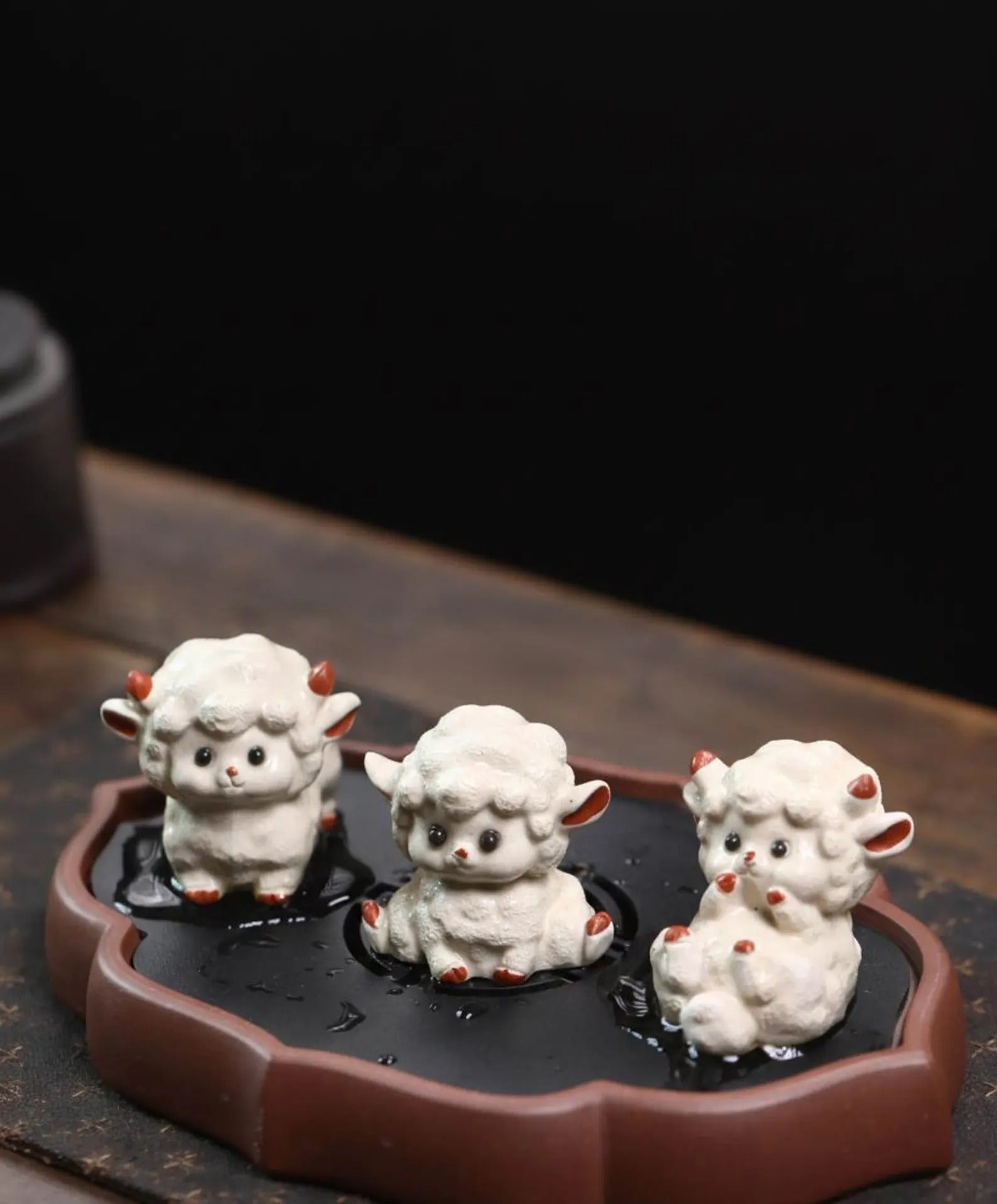 Artisan Ceramic "Fluffy Lambs" Tea Pet Set
