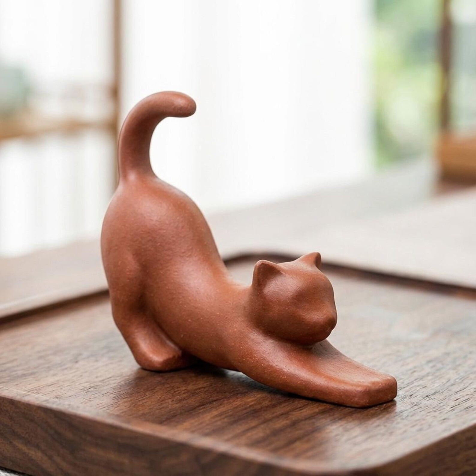 Handcrafted Ceramic "Yoga Cats" Tea Pet Pair