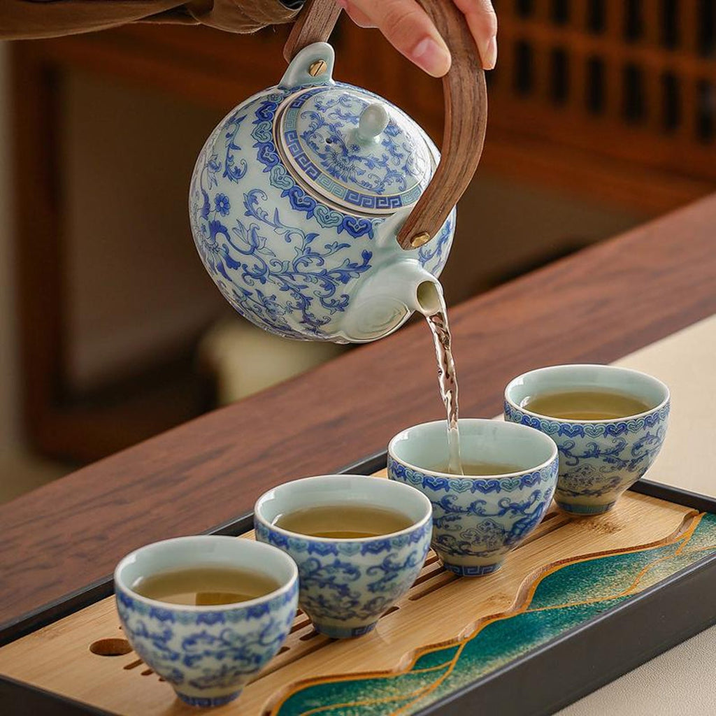 Imperial Blue & White Porcelain Travel Tea Set — 7-Piece Portable Ceremonial Collection