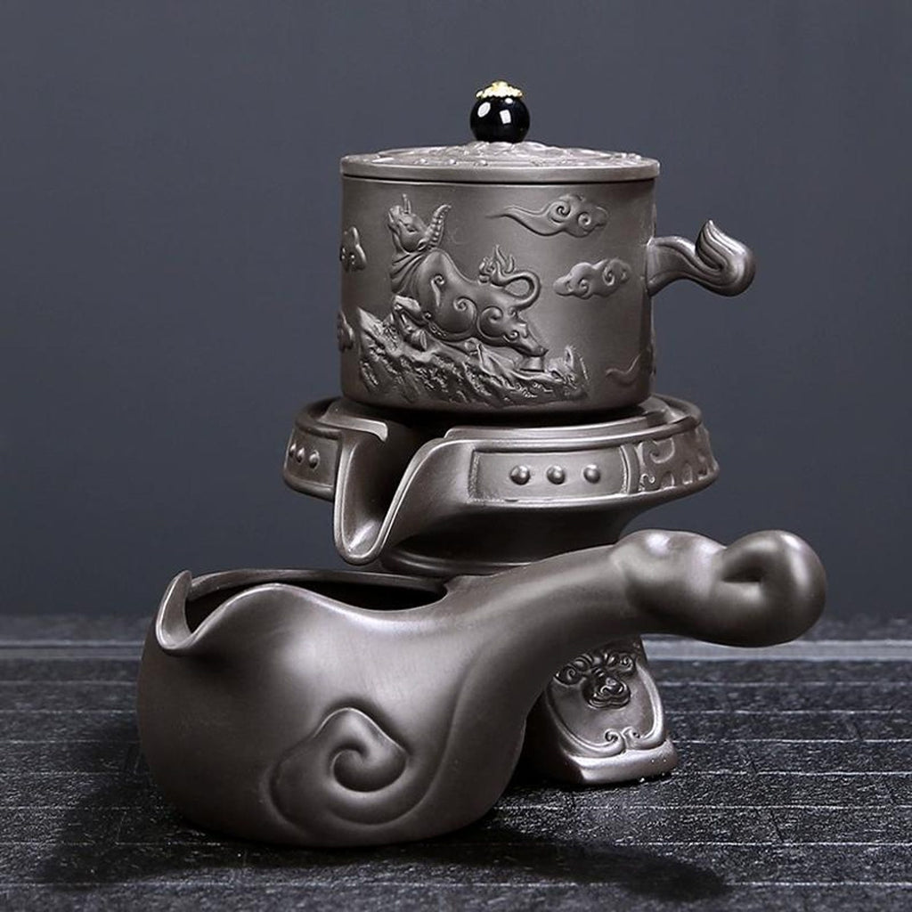 Handcrafted Zen Stone Mill Automatic Tea Set — Artisanal Stoneware Collection