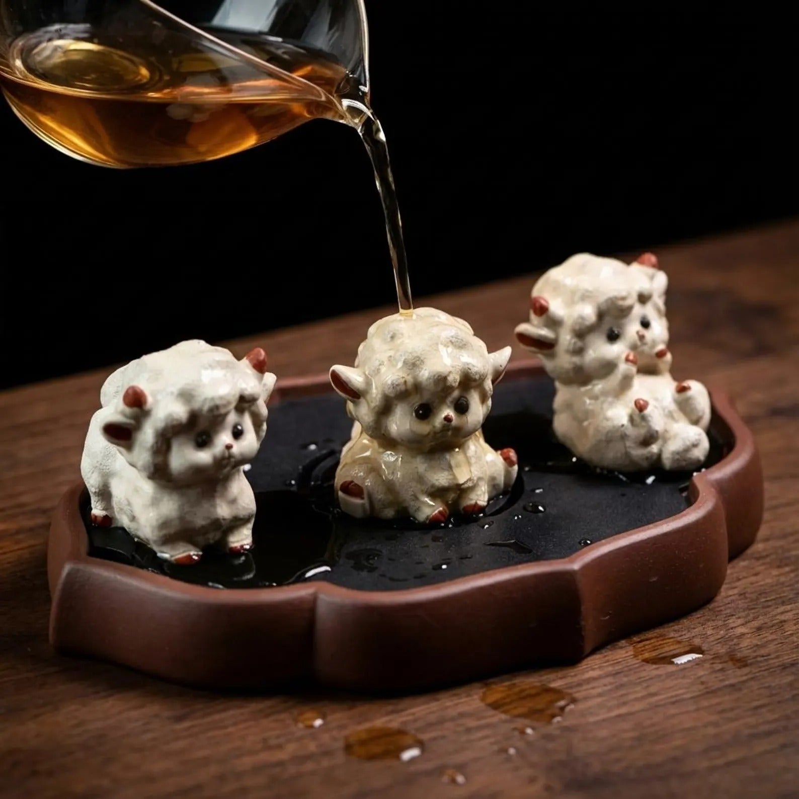Artisan Ceramic "Fluffy Lambs" Tea Pet Set