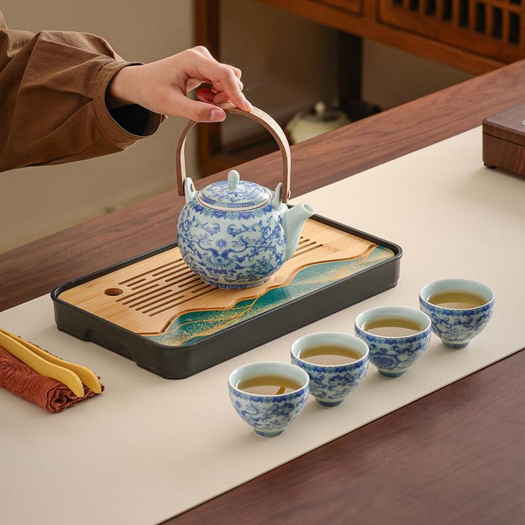 Imperial Blue & White Porcelain Travel Tea Set — 7-Piece Portable Ceremonial Collection