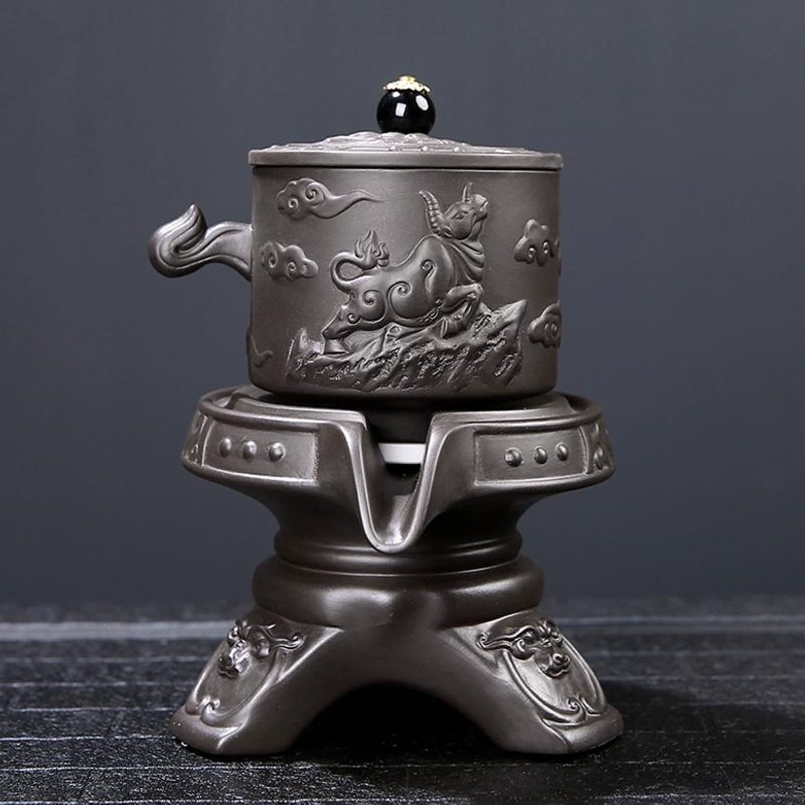 Handcrafted Zen Stone Mill Automatic Tea Set — Artisanal Stoneware Collection