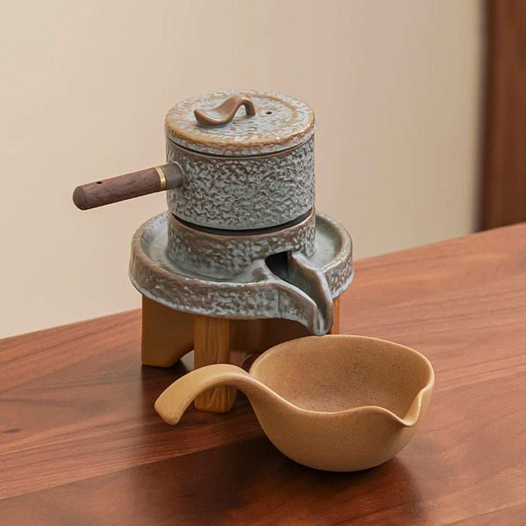 Zen Rustic Stone Mill Automatic Tea Set — Handcrafted Textured Stoneware Collection