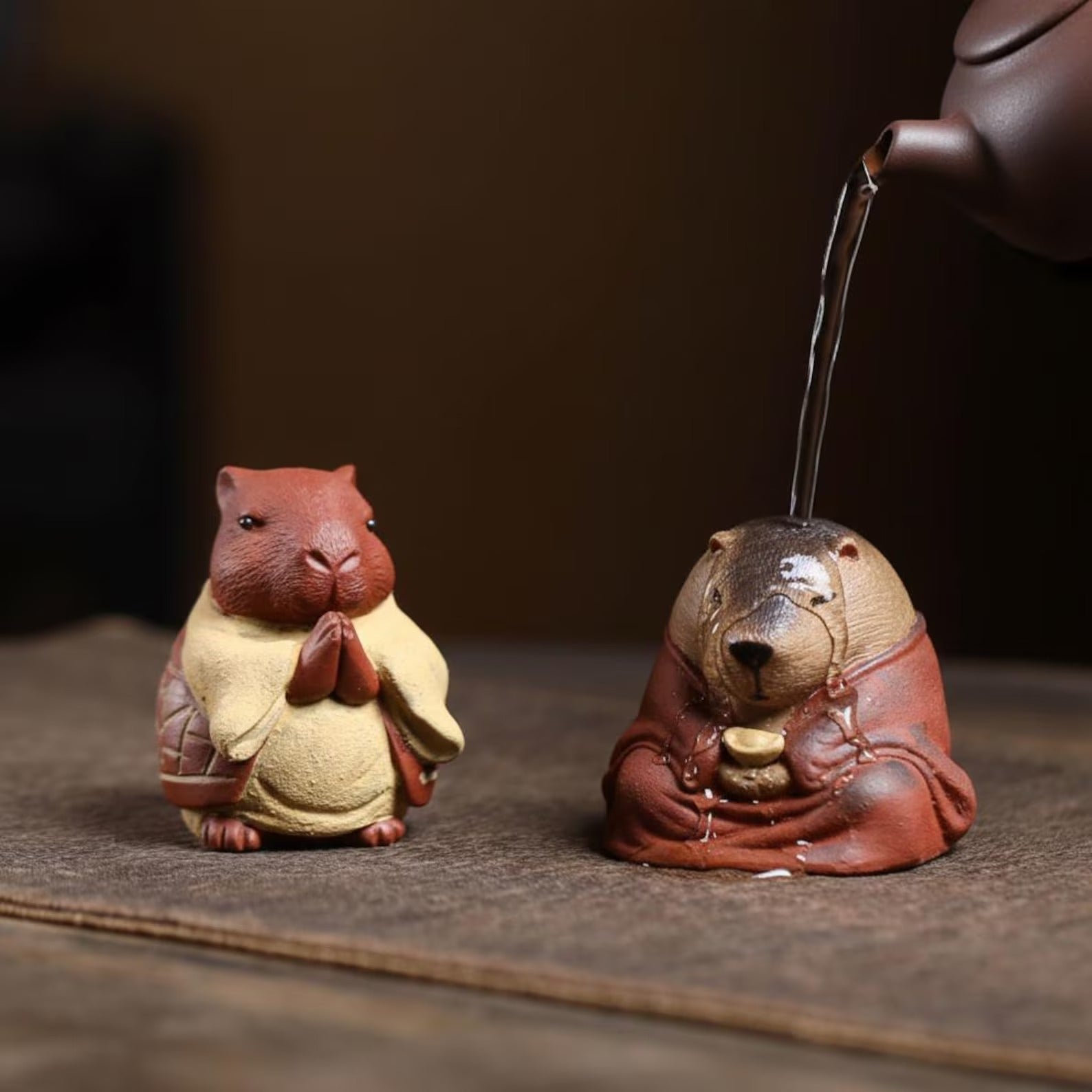 Artisan Ceramic "Meditating Capybara" Tea Pet Set