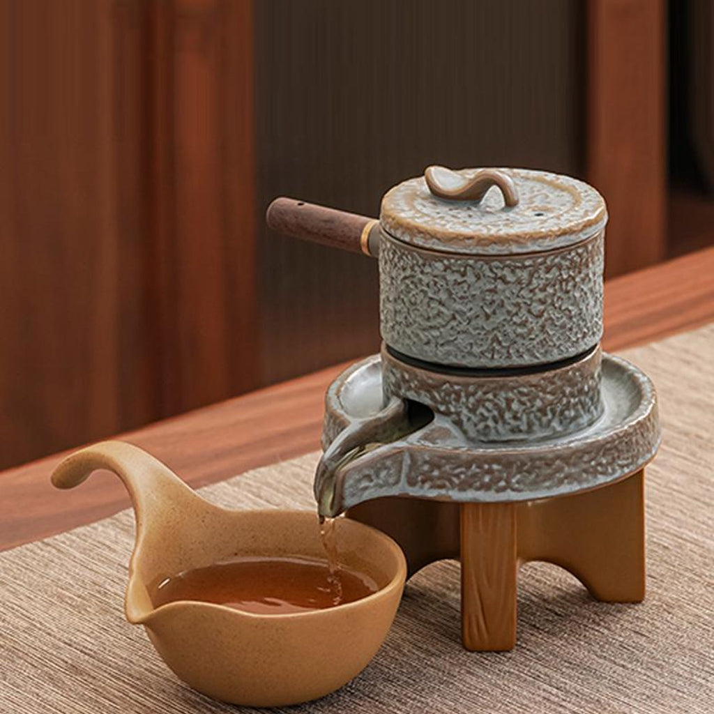 Zen Rustic Stone Mill Automatic Tea Set — Handcrafted Textured Stoneware Collection