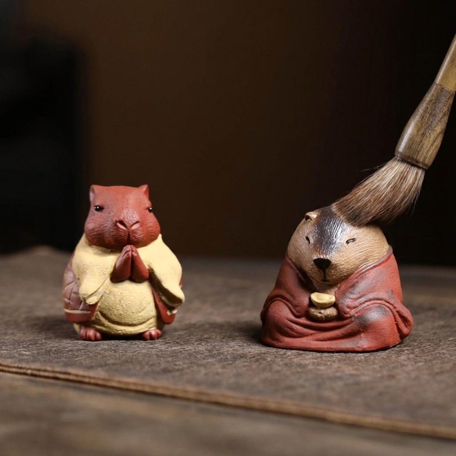 Artisan Ceramic "Meditating Capybara" Tea Pet Set