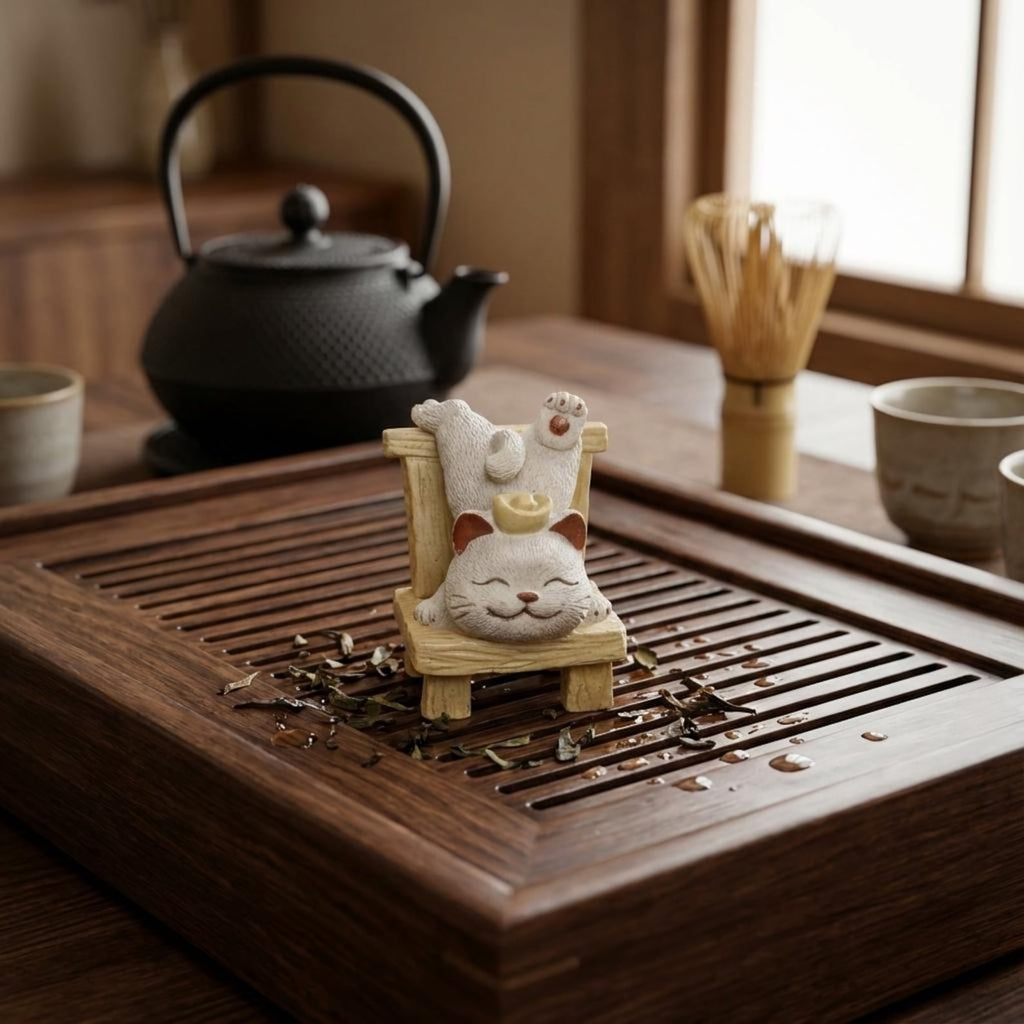 Artisan Ceramic "Relaxed Zen Cats" Tea Pet Set