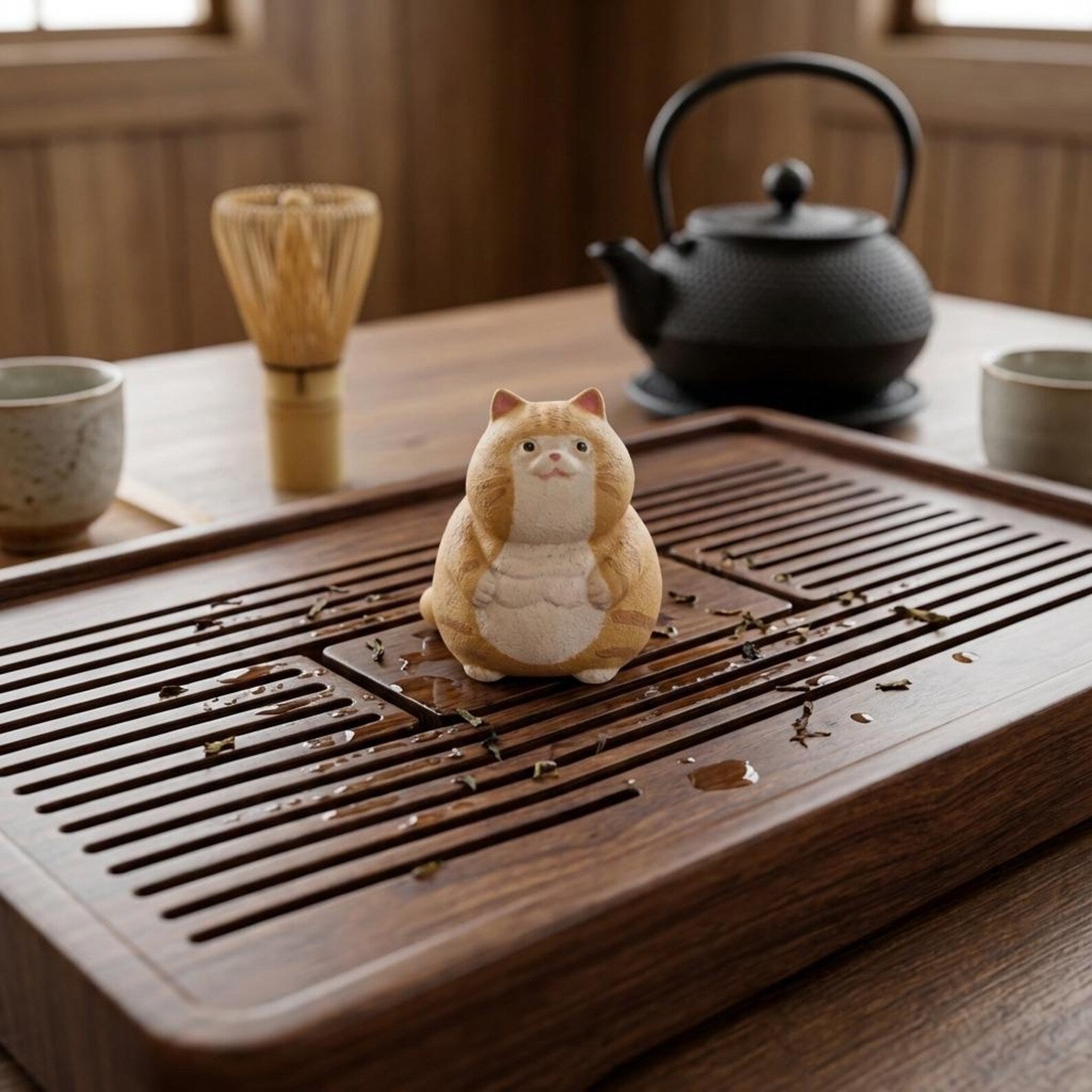 Artisan Ceramic "Curious Kitten" Tea Pet Duo