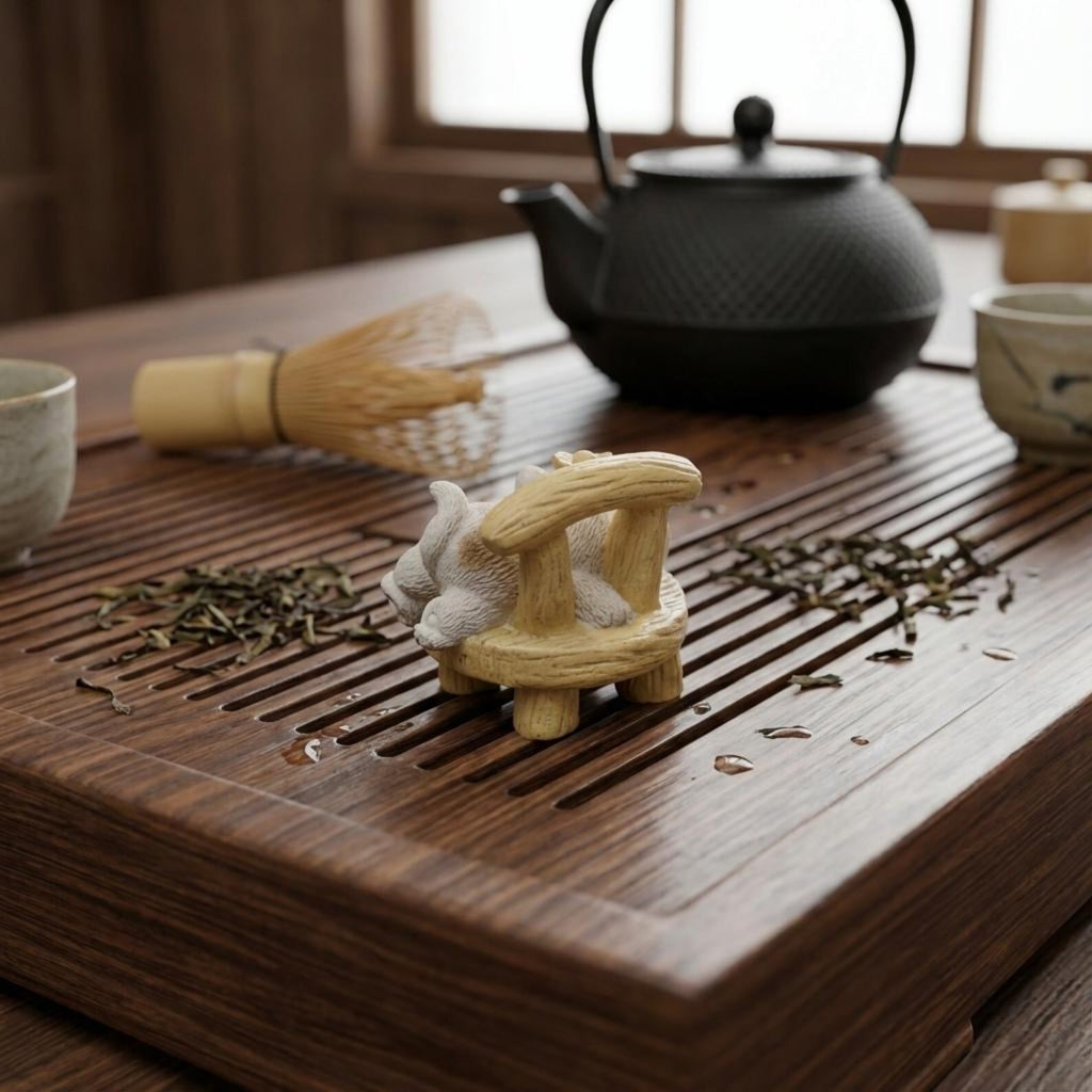 Artisan Ceramic "Relaxed Zen Cats" Tea Pet Set