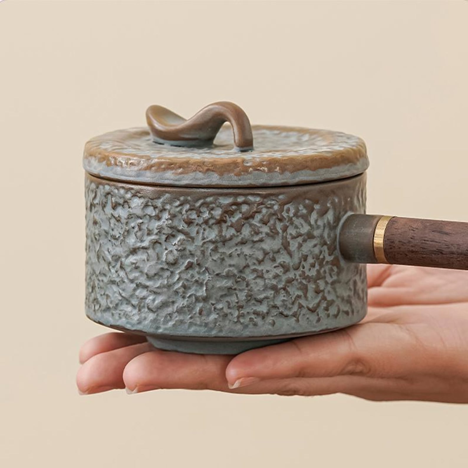 Zen Rustic Stone Mill Automatic Tea Set — Handcrafted Textured Stoneware Collection