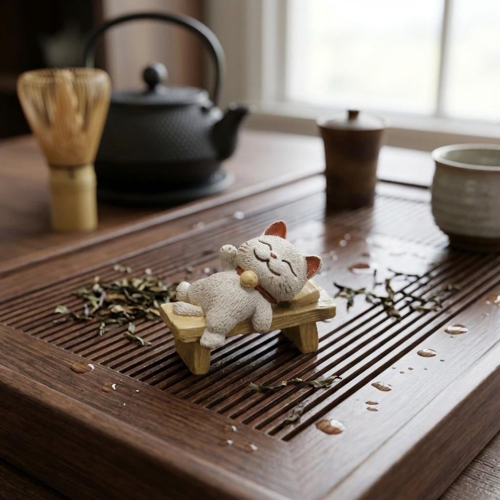 Artisan Ceramic "Relaxed Zen Cats" Tea Pet Set