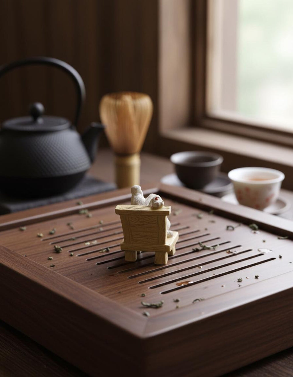 Artisan Ceramic "Relaxed Zen Cats" Tea Pet Set