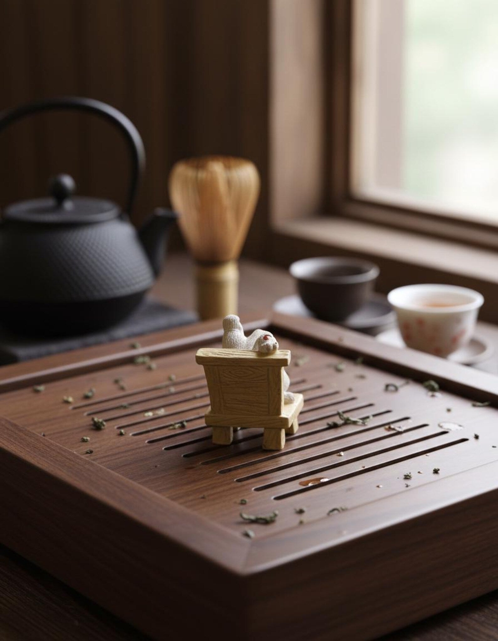 Artisan Ceramic "Relaxed Zen Cats" Tea Pet Set