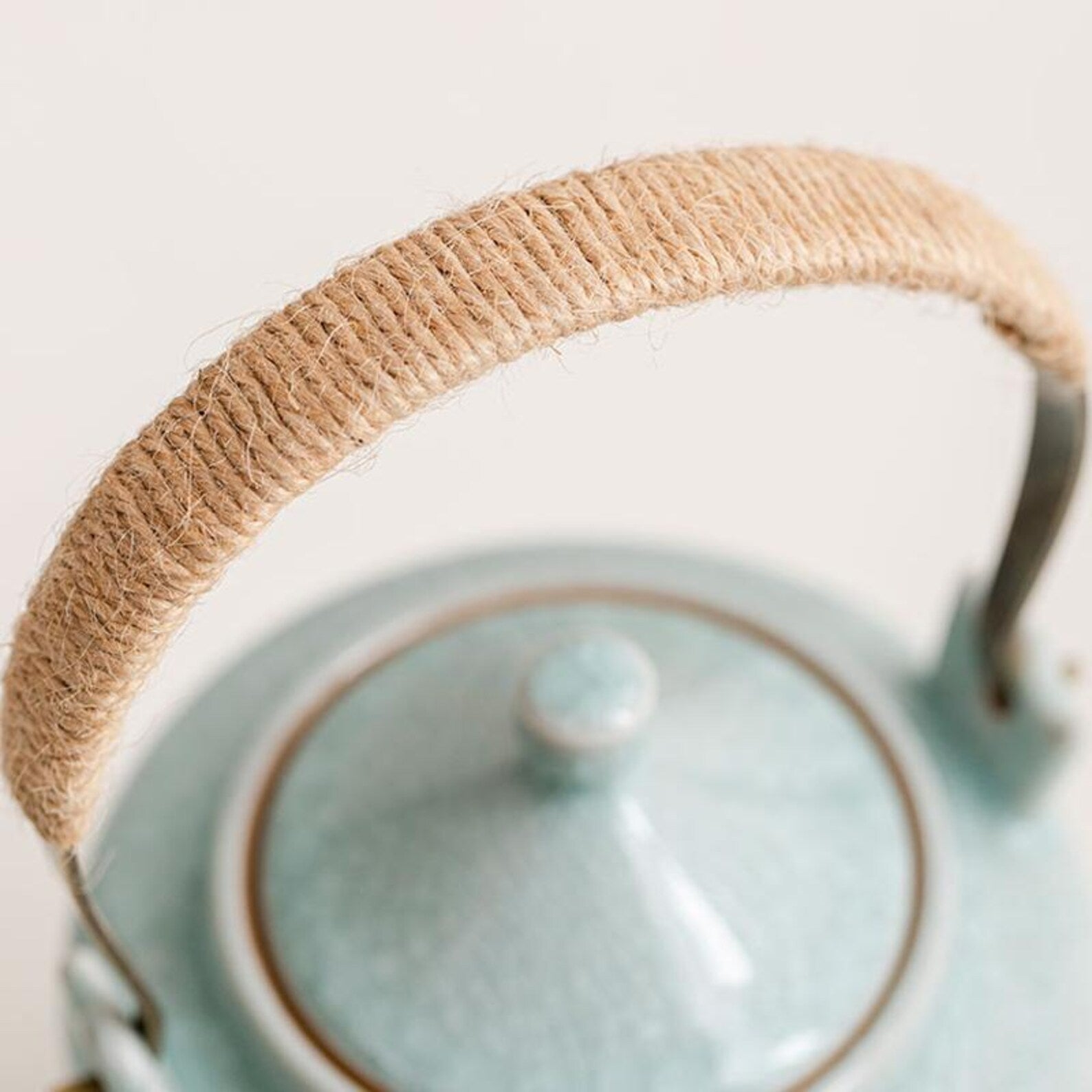 Imperial Celadon Ge Kiln Gongfu Tea Set with Arched Hemp Handle